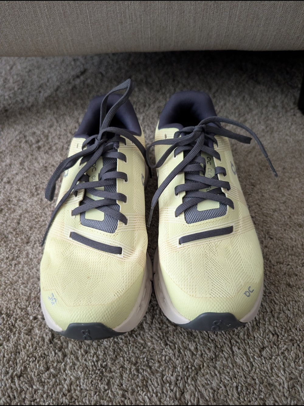 On Running Women's Pale Yellow and Gray Athletic Shoes